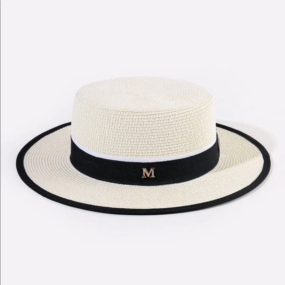 Classic Ivory Straw Boater Hat with Black Band